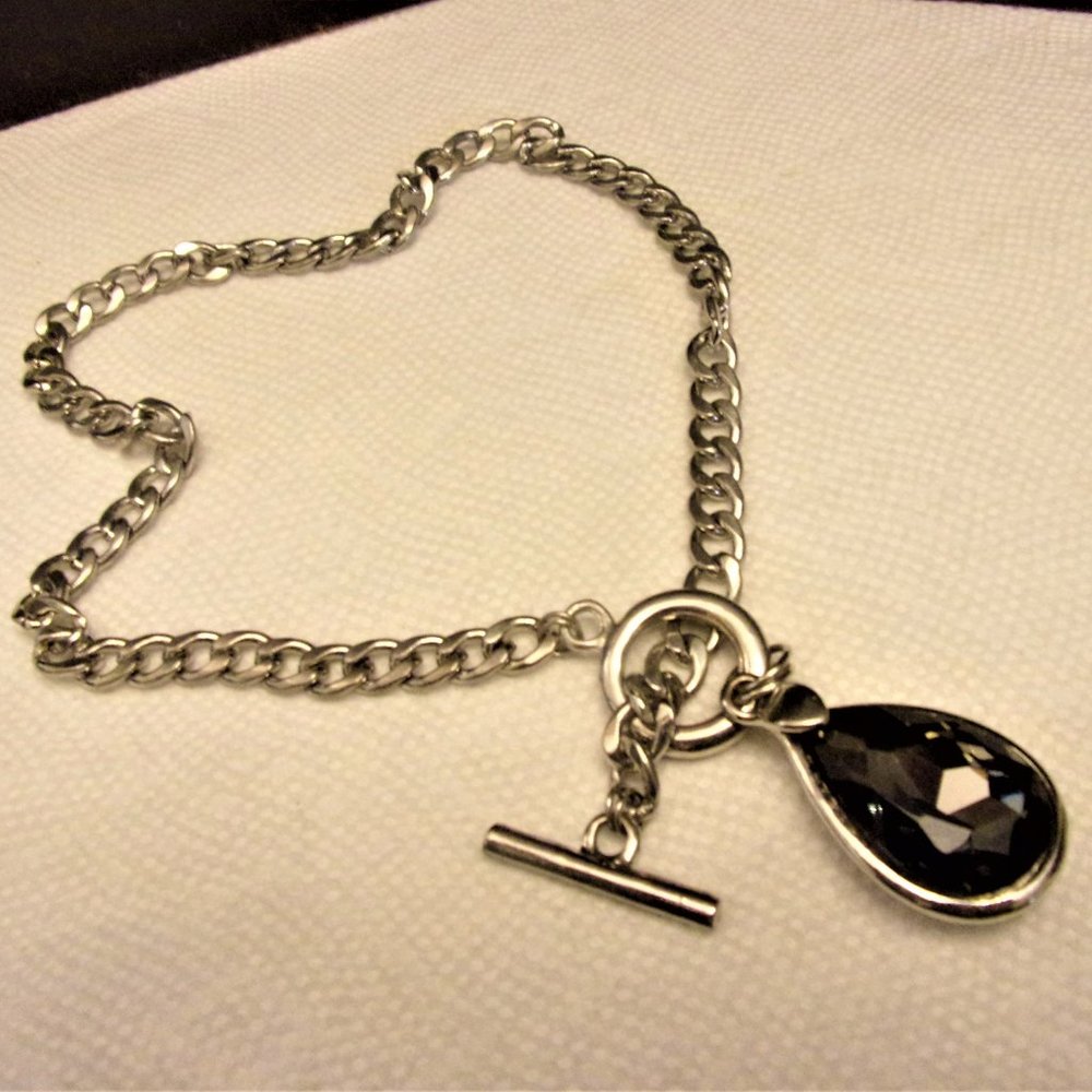 Black Rhinestone Whimsigoth Chain Choker '90s Punk Grunge Unisex Necklace